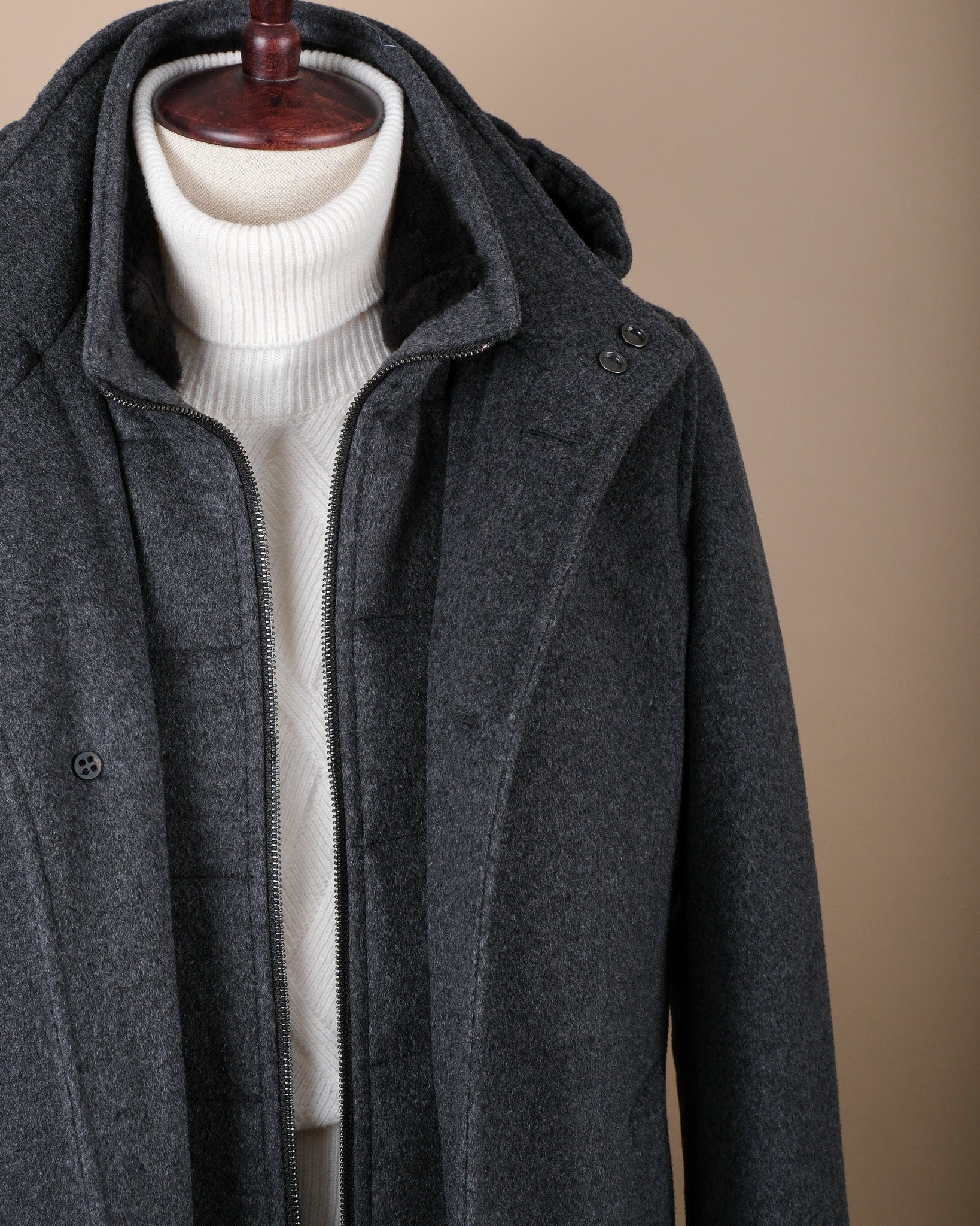 Dark Grey Virgin Wool & Cashmere Parka