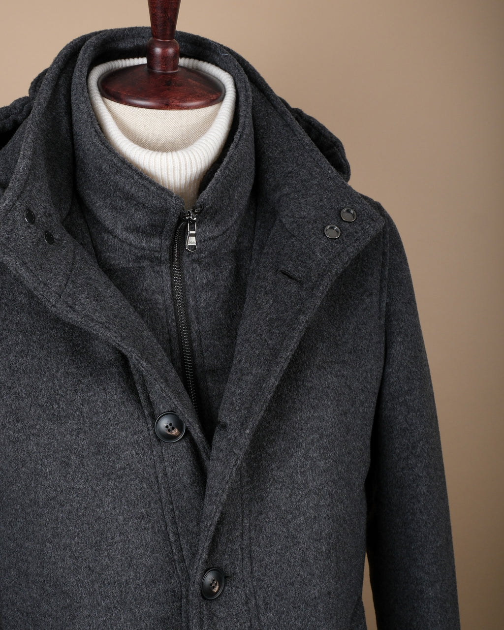 Dark Grey Virgin Wool & Cashmere Parka