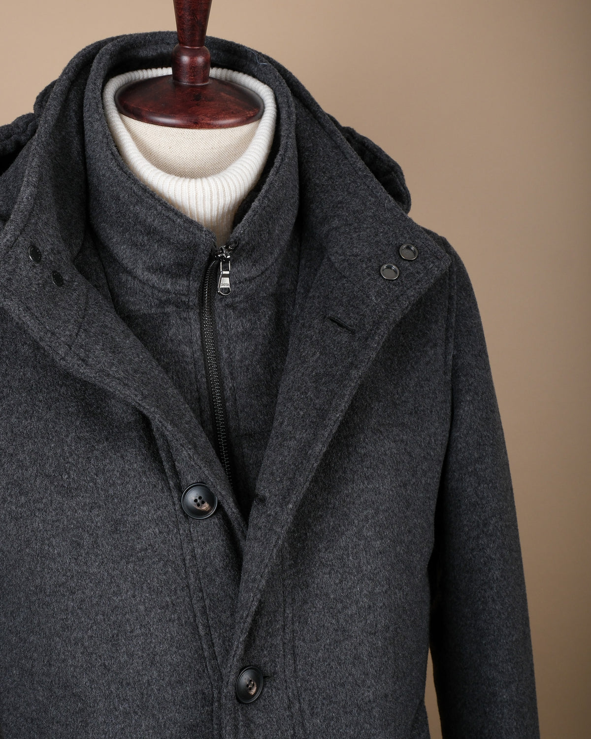 Dark Grey Virgin Wool & Cashmere Parka