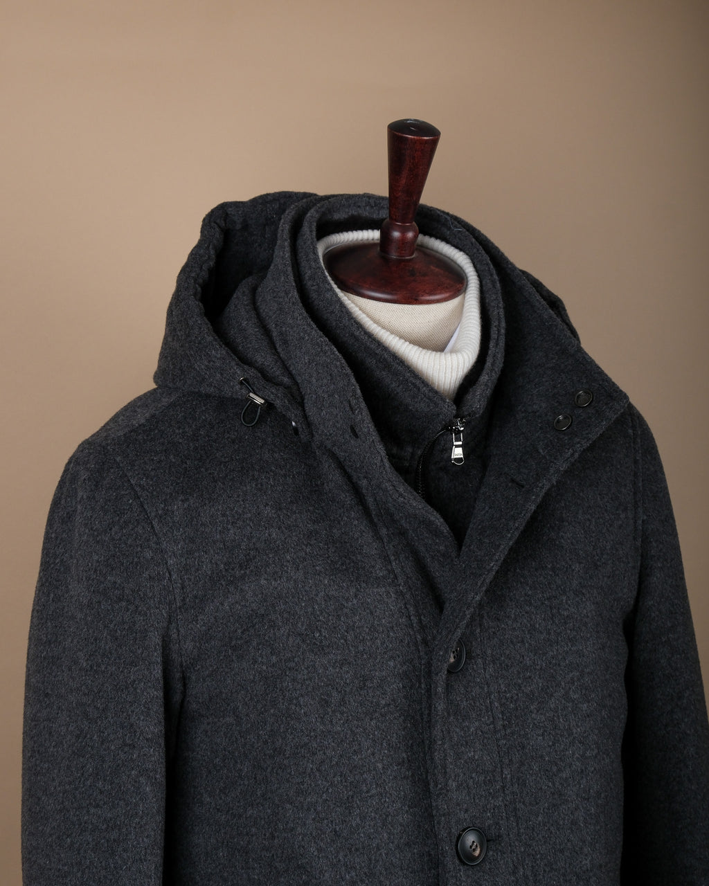 Dark Grey Virgin Wool & Cashmere Parka