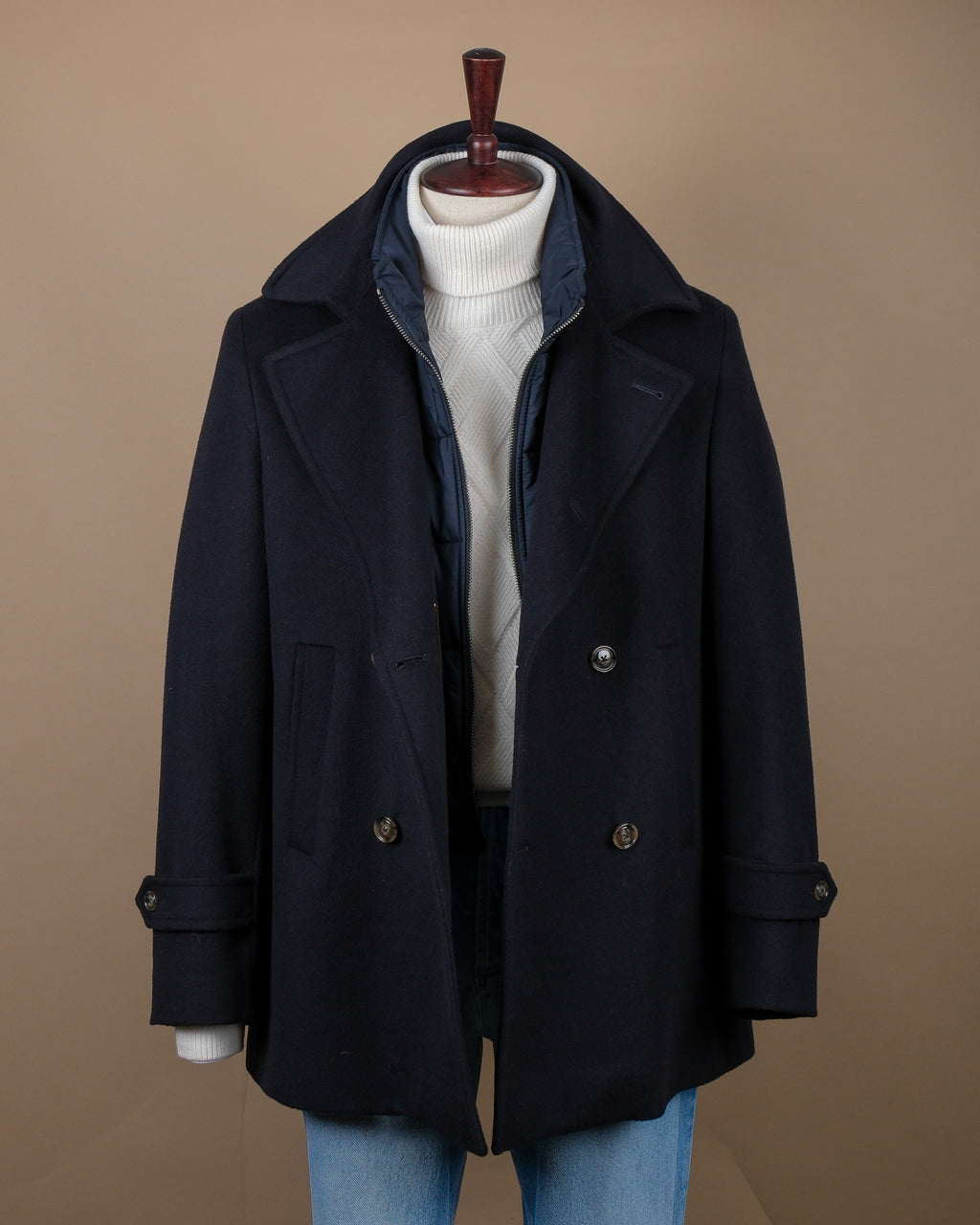 Navy Virgin Wool & Cashmere Peacoat