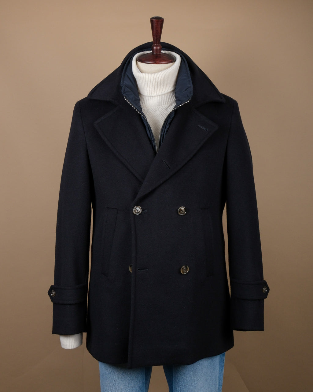 Navy Virgin Wool & Cashmere Peacoat