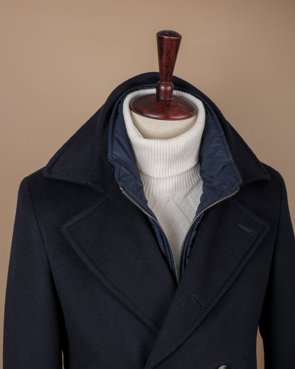 Navy Virgin Wool & Cashmere Peacoat