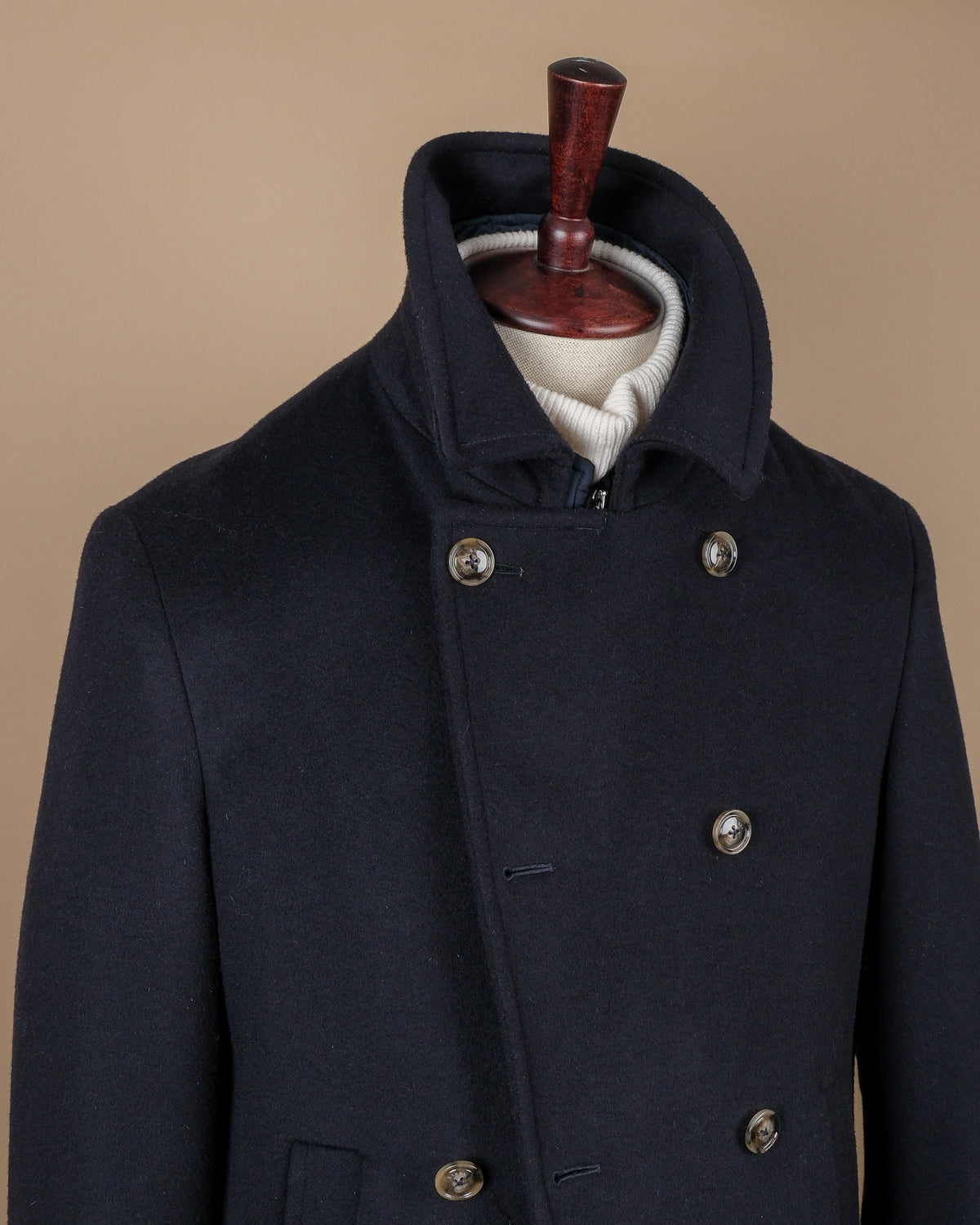 Navy Virgin Wool & Cashmere Peacoat
