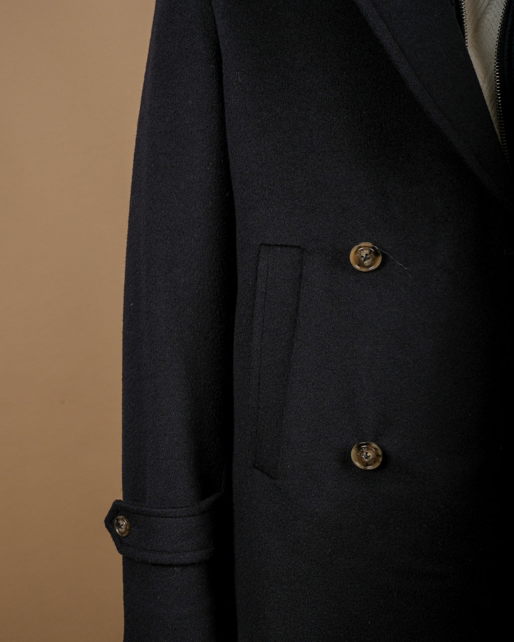 Navy Virgin Wool & Cashmere Peacoat