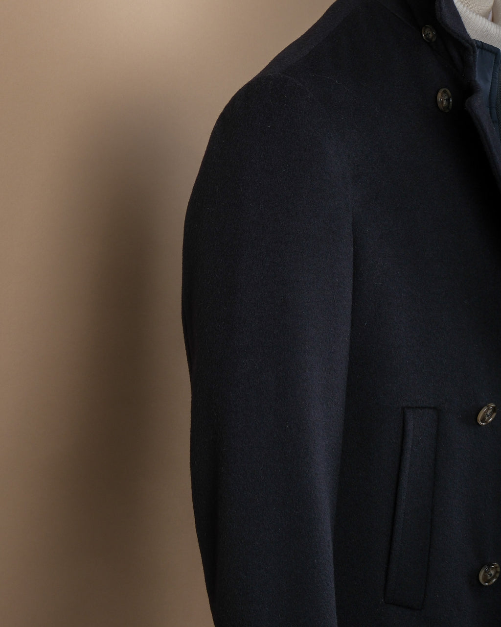 Navy Virgin Wool & Cashmere Peacoat