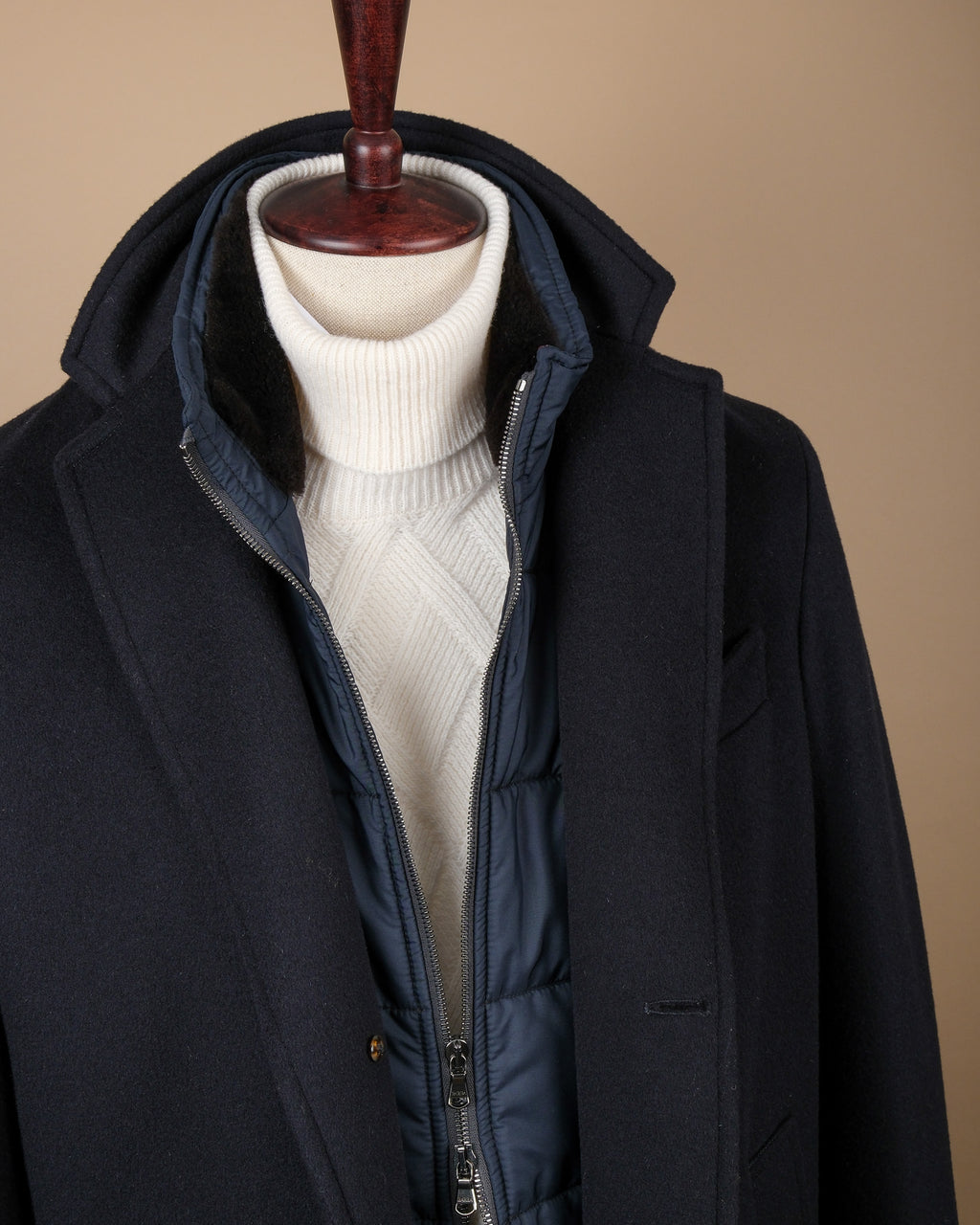 Navy Virgin Wool & Cashmere Overcoat