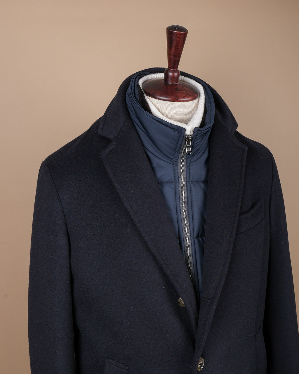 Navy Virgin Wool & Cashmere Overcoat