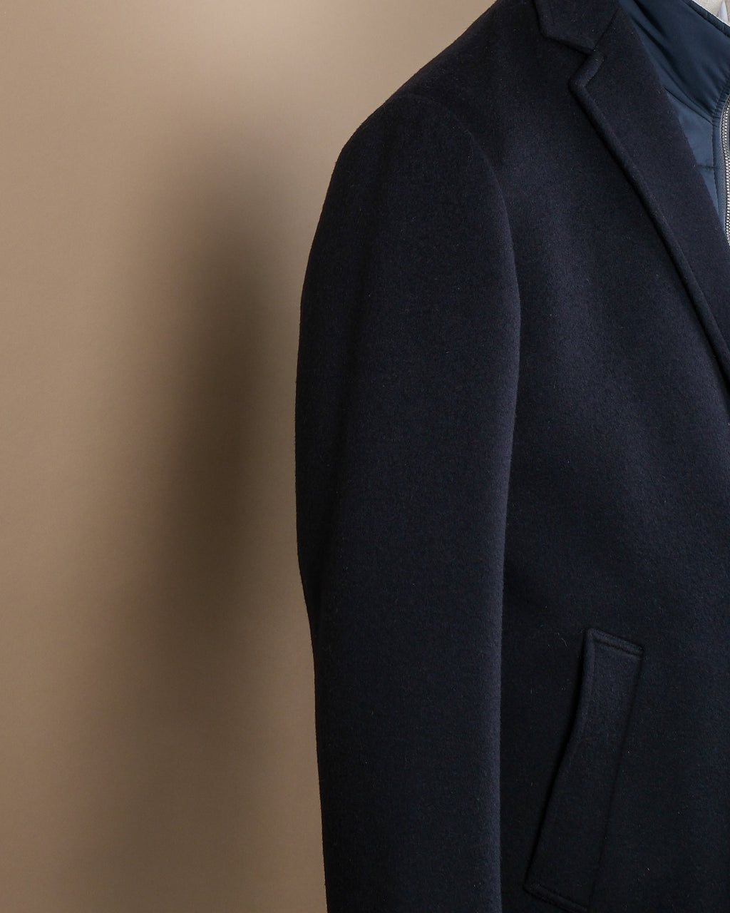 Navy Virgin Wool & Cashmere Overcoat