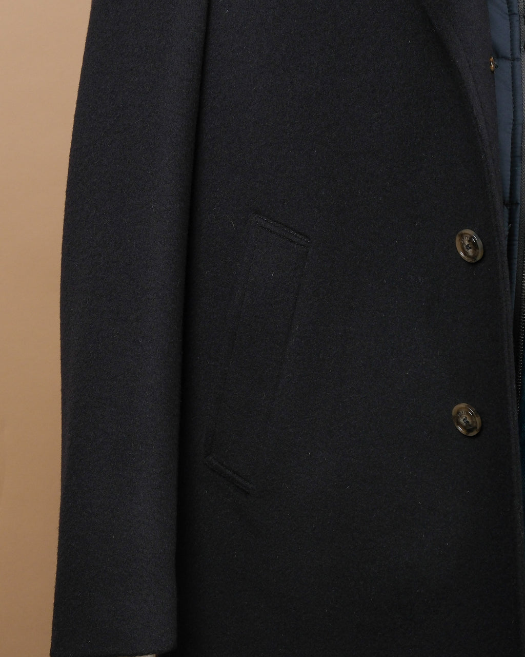 Navy Virgin Wool & Cashmere Overcoat