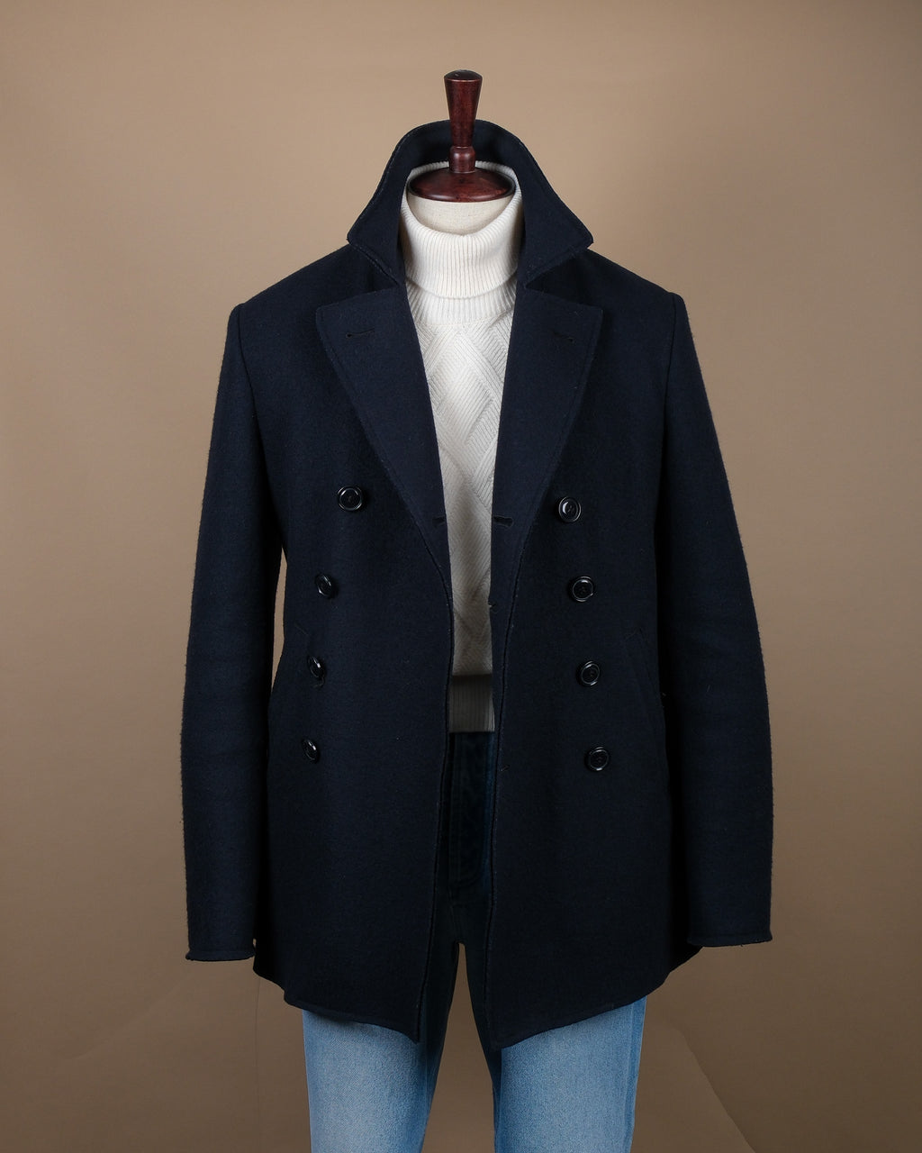 Navy Boiled Wool Peacoat