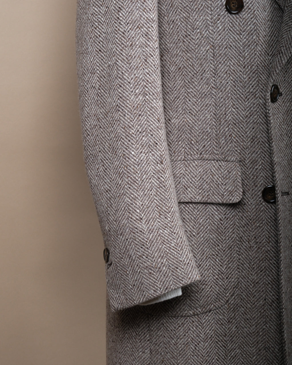 Brown/Beige Herringbone DB. Polo Coat