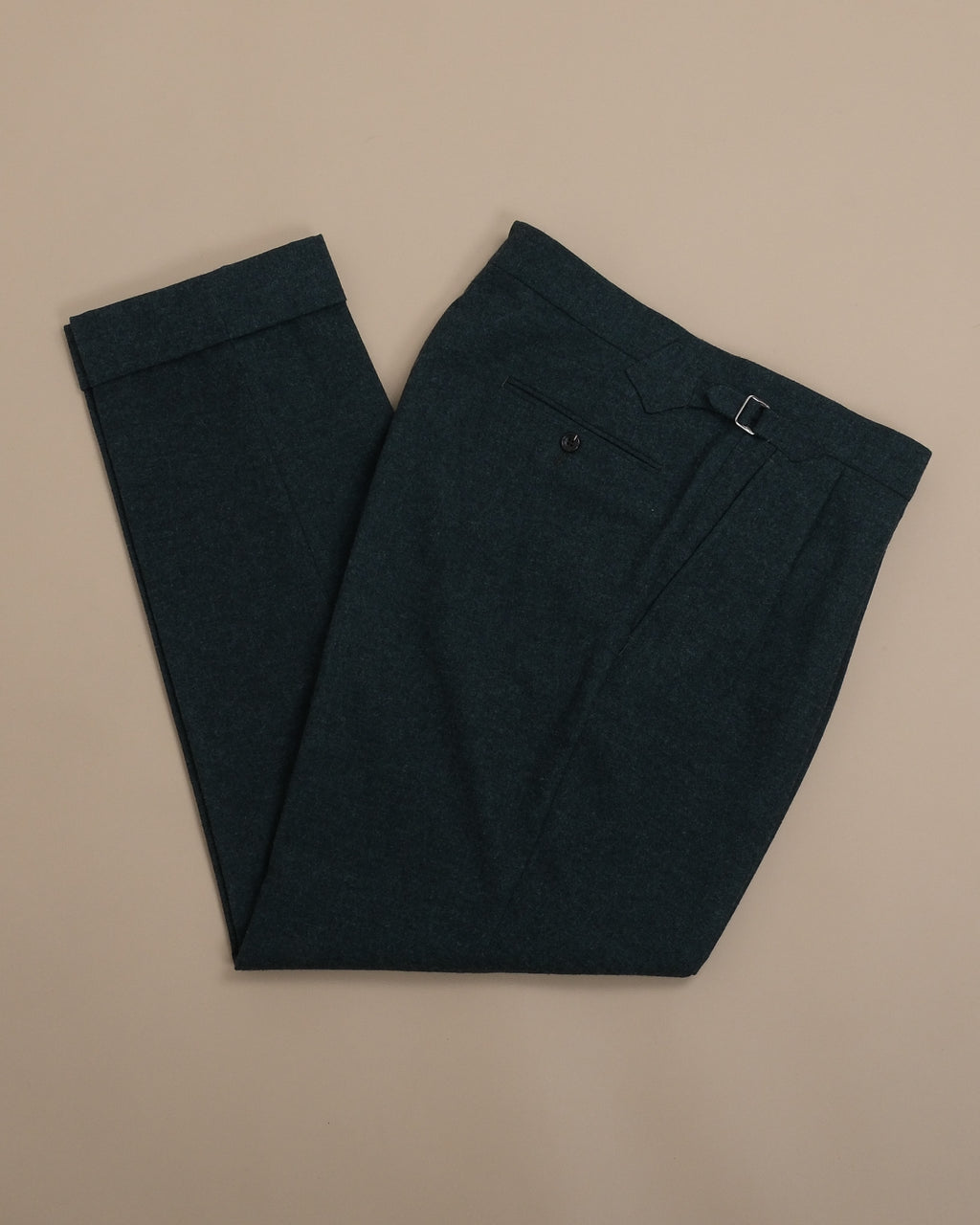 Dark Forest Woollen Flannel High-Rise Pleated Trousers