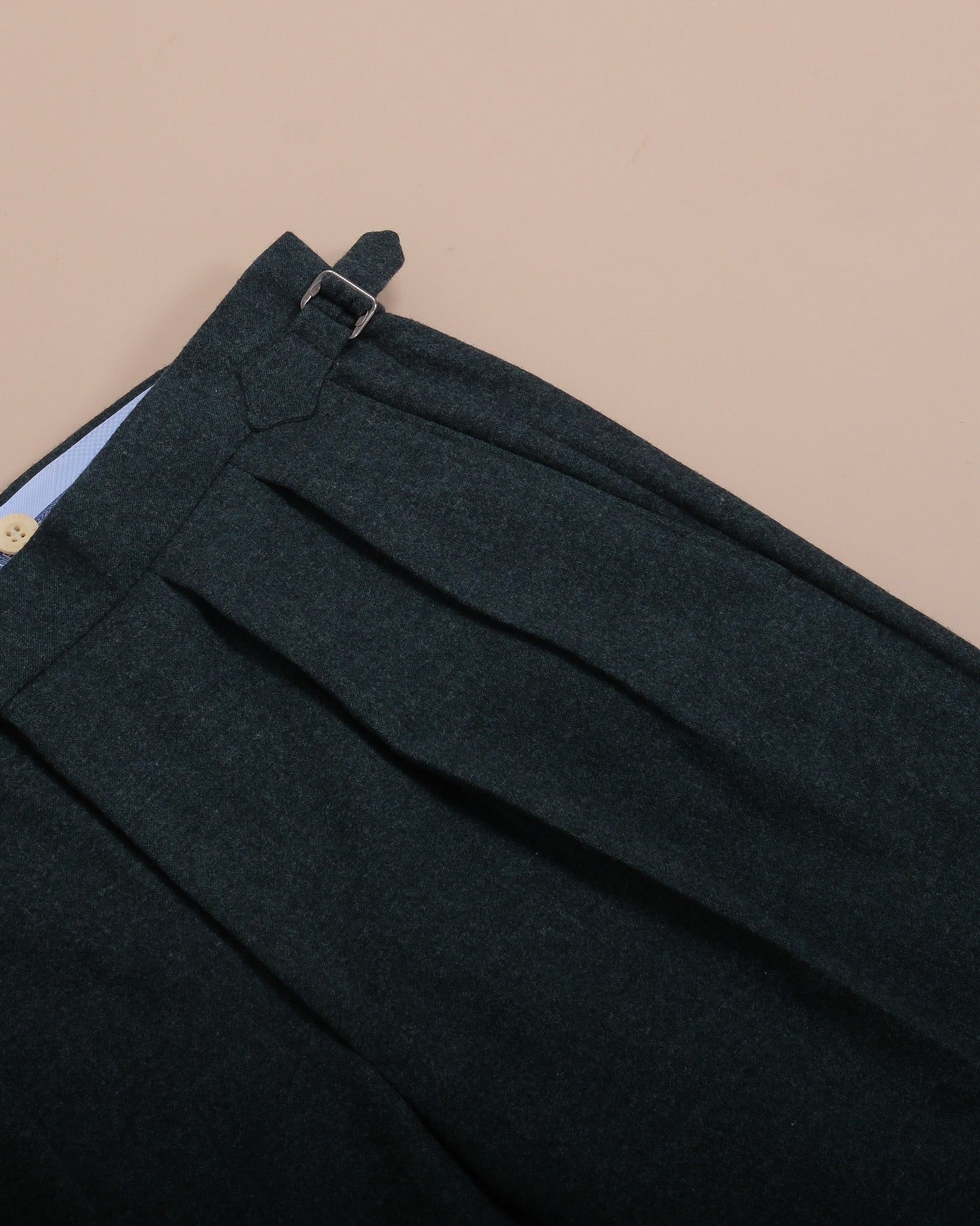 Dark Forest Woollen Flannel High-Rise Pleated Trousers