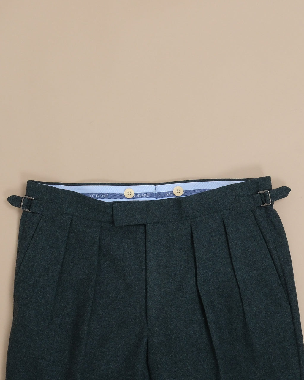 Dark Forest Woollen Flannel High-Rise Pleated Trousers
