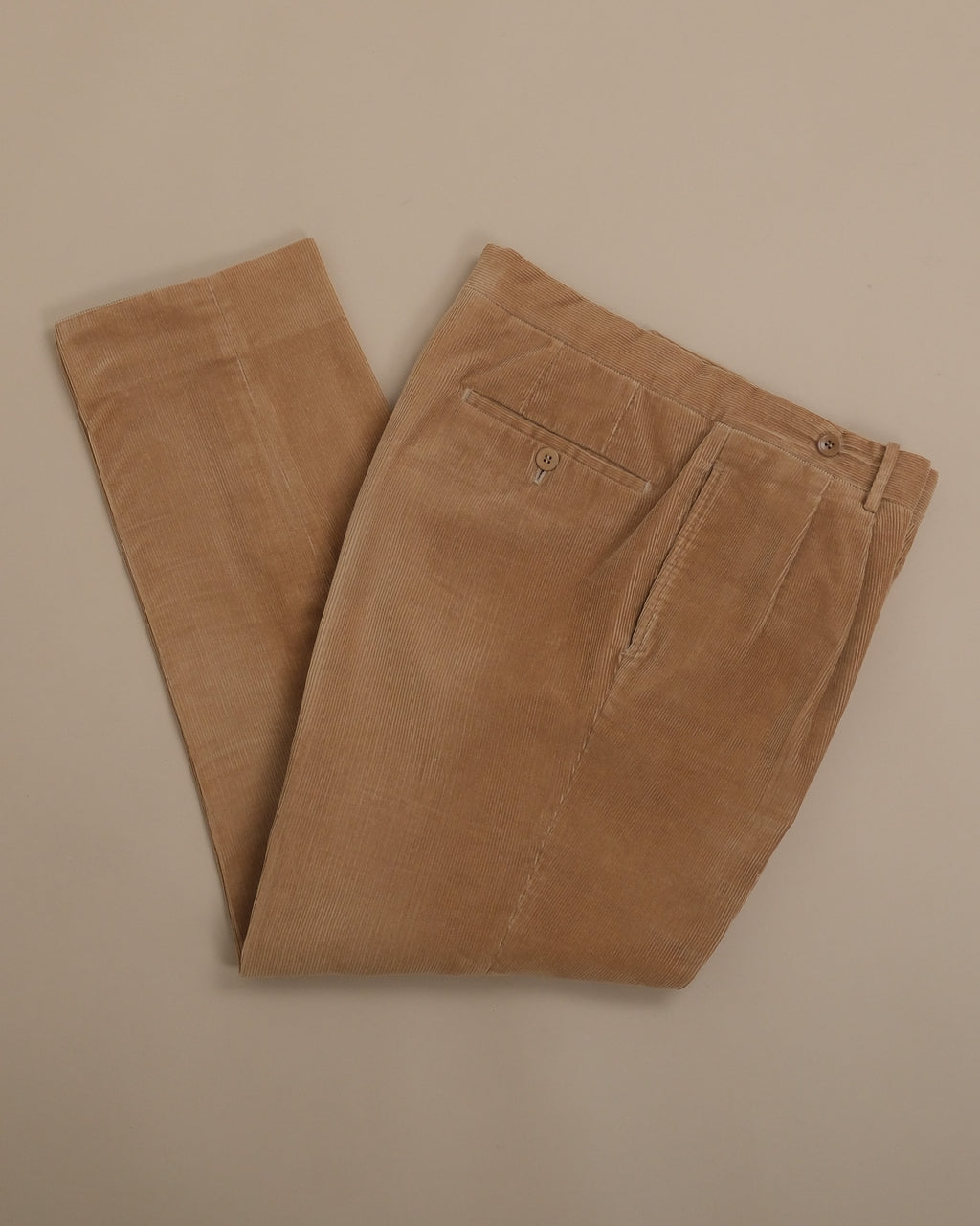 Light Brown Cotton Curduroy Pleated Trousers