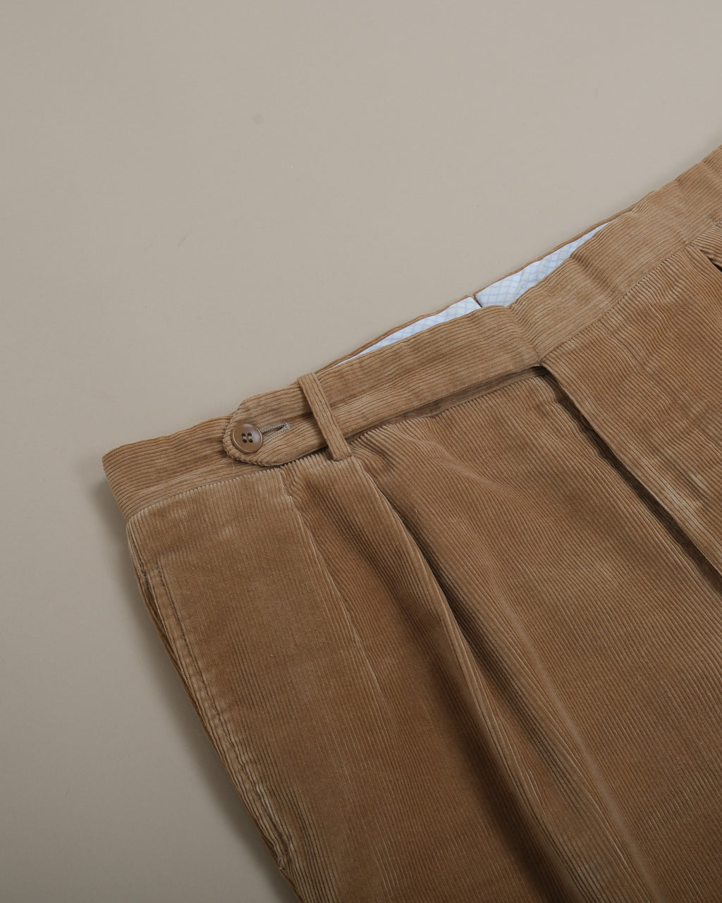 Light Brown Cotton Curduroy Pleated Trousers