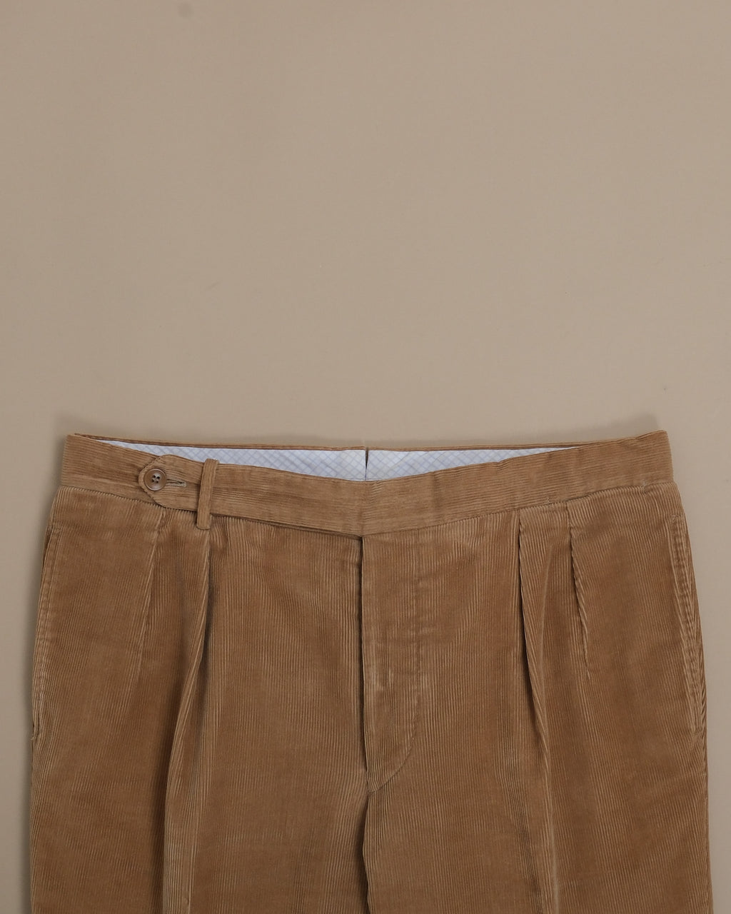 Light Brown Cotton Curduroy Pleated Trousers