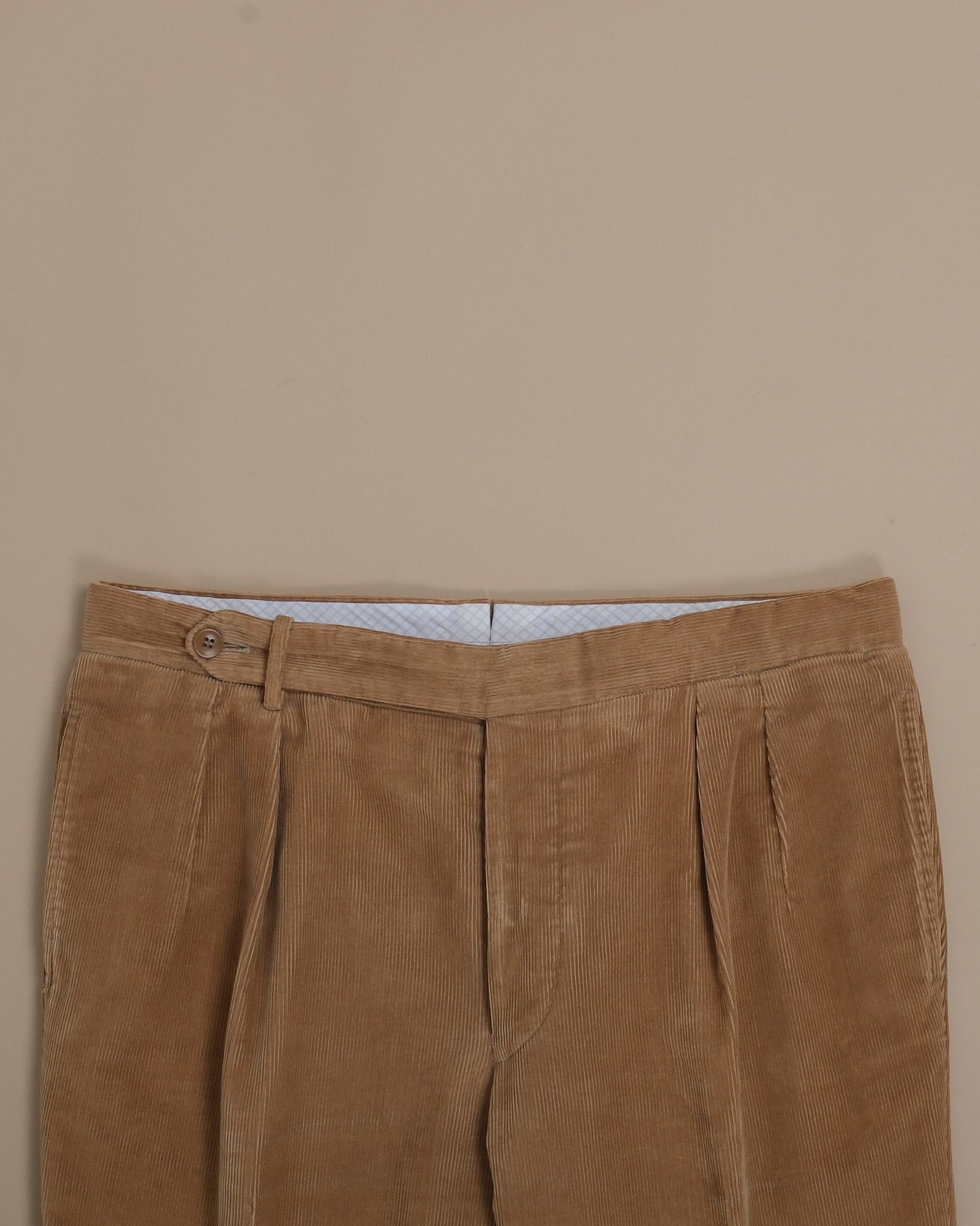 Light Brown Cotton Curduroy Pleated Trousers