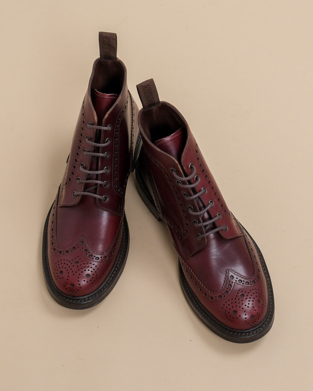Burgundy Leather Wing-Tip Derby Boots