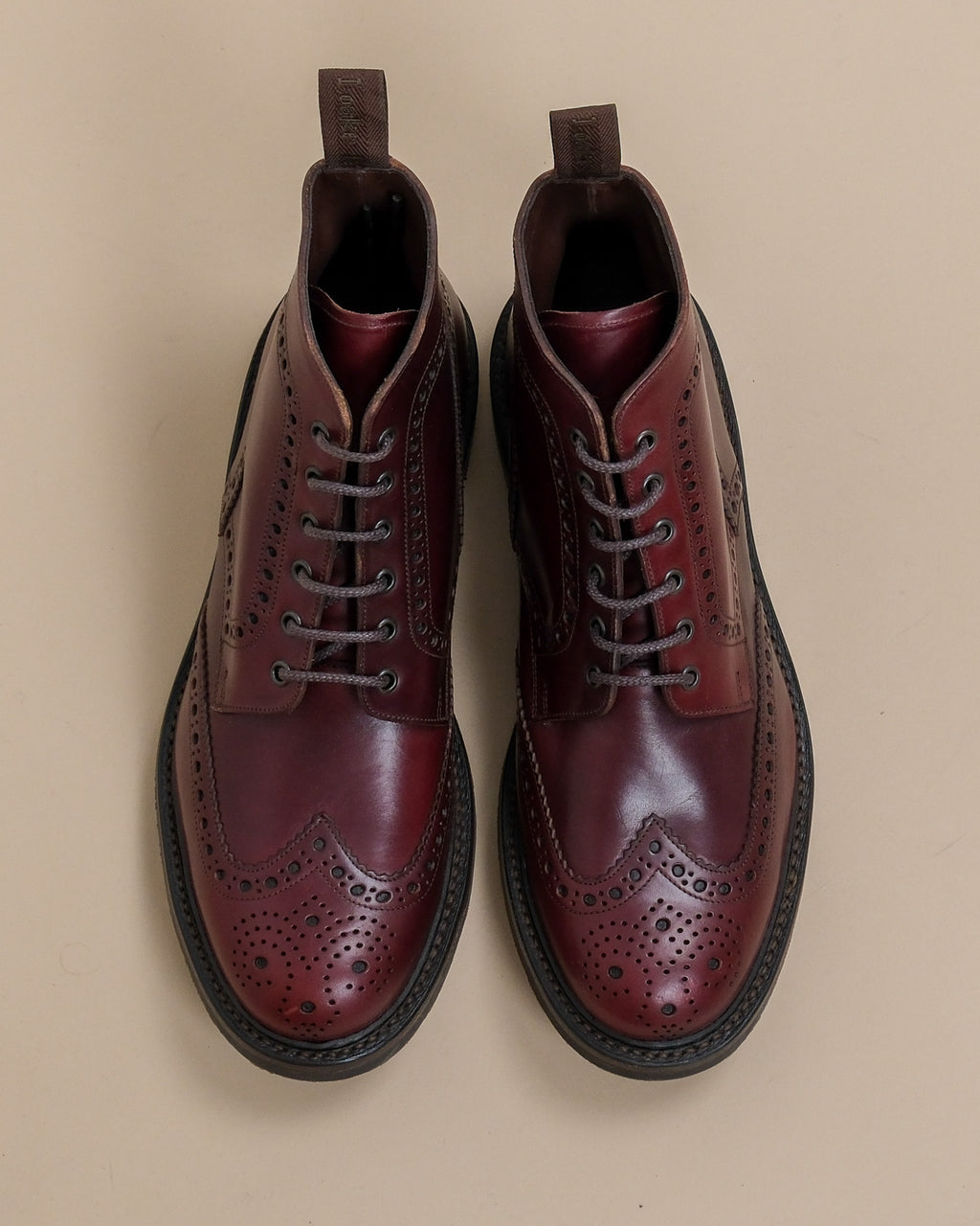 Burgundy Leather Wing-Tip Derby Boots