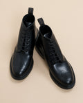 Black Leather Wing-Tip Derby Boots