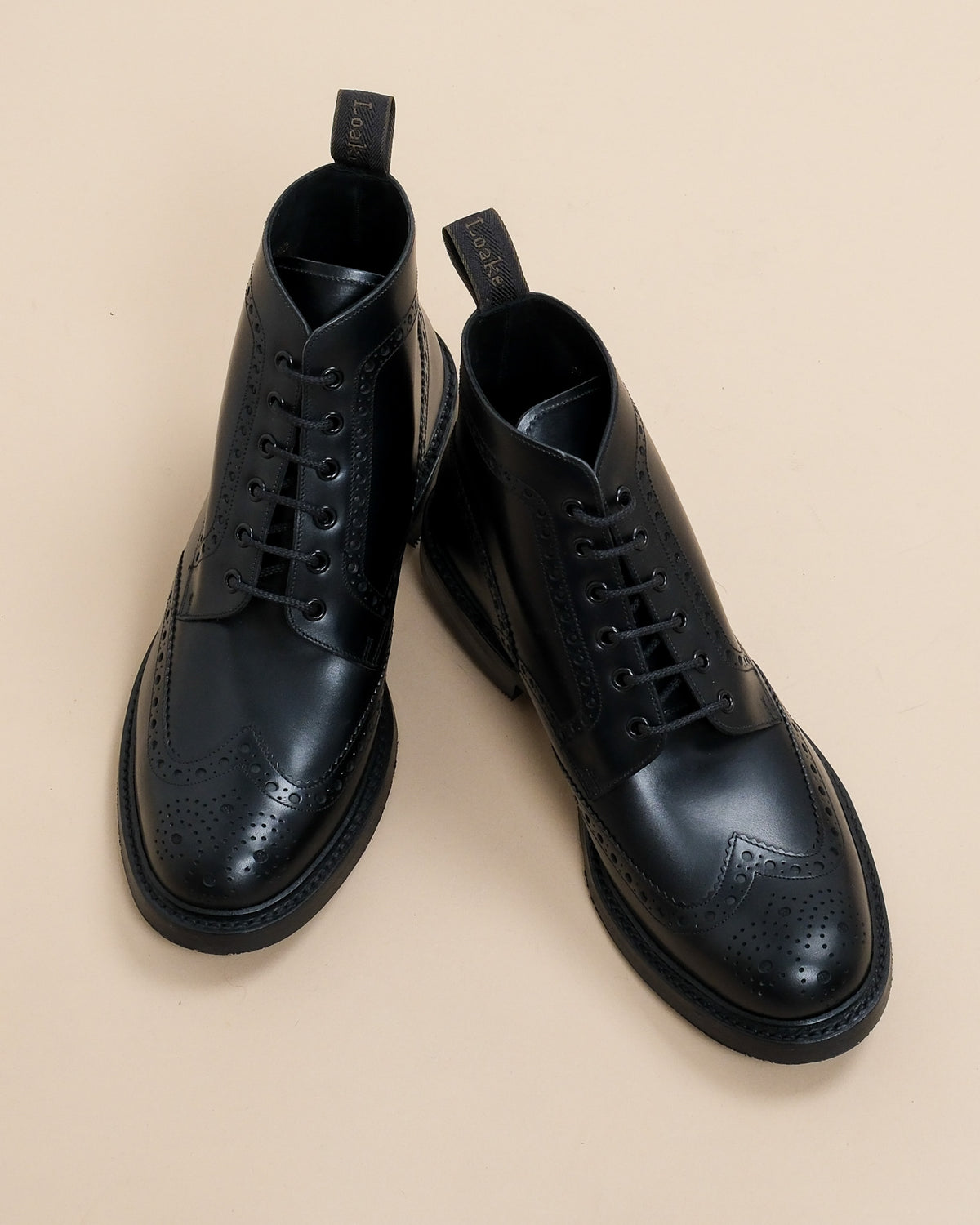 Black Leather Wing-Tip Derby Boots