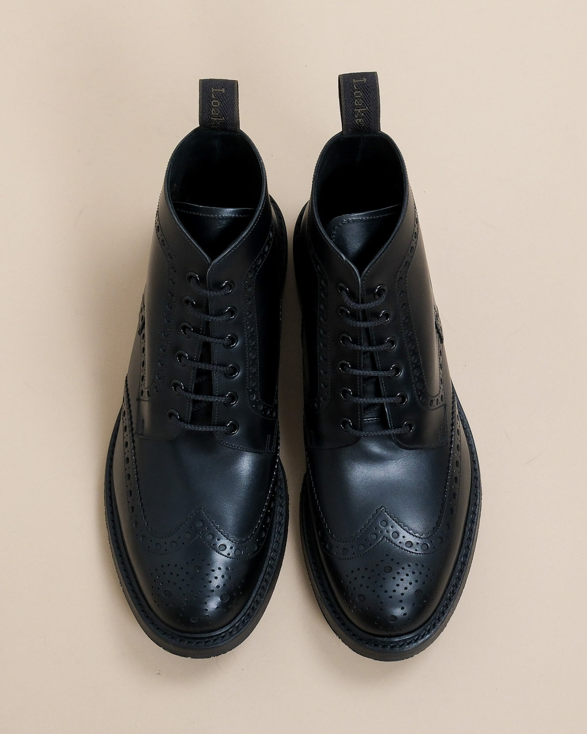 Black Leather Wing-Tip Derby Boots