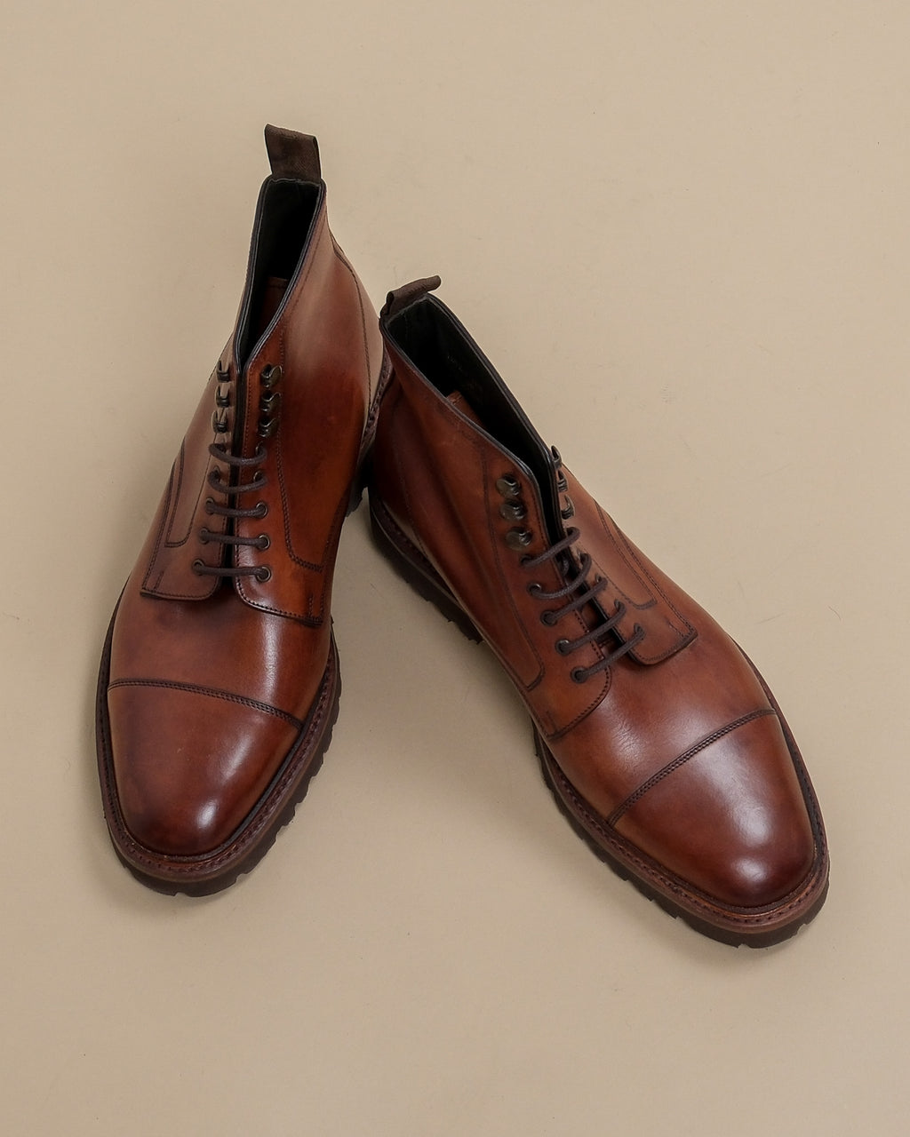Brown Leather Cap-Toe Derby Boots