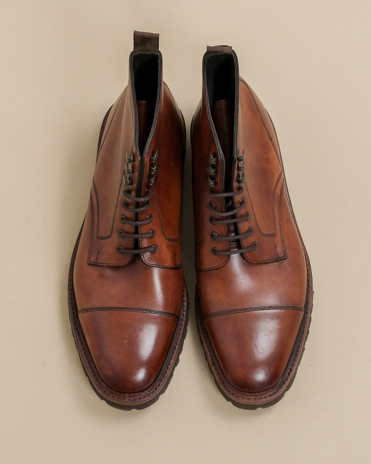 Brown Leather Cap-Toe Derby Boots
