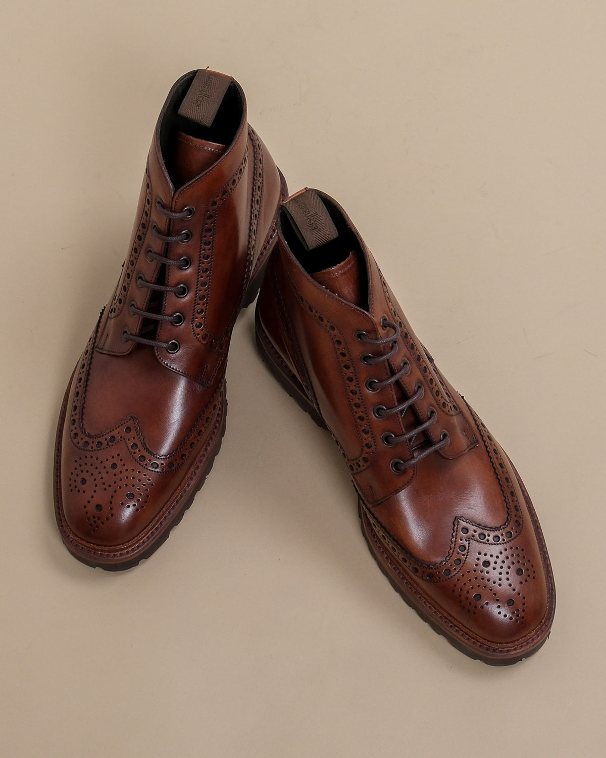 Brown Leather Wing-Tip Derby Boots