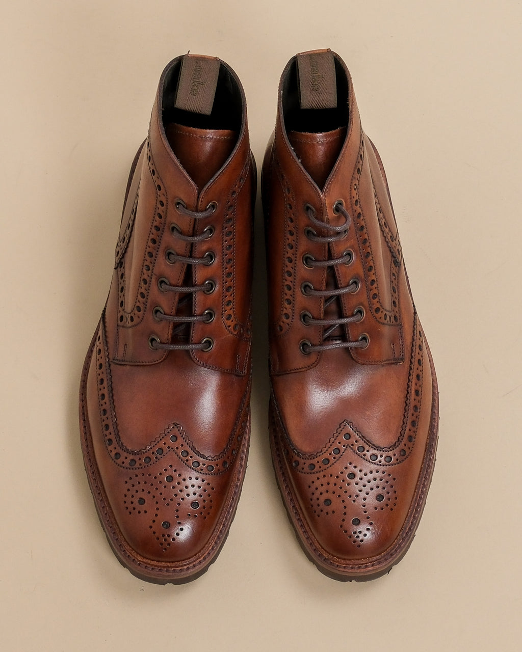 Brown Leather Wing-Tip Derby Boots