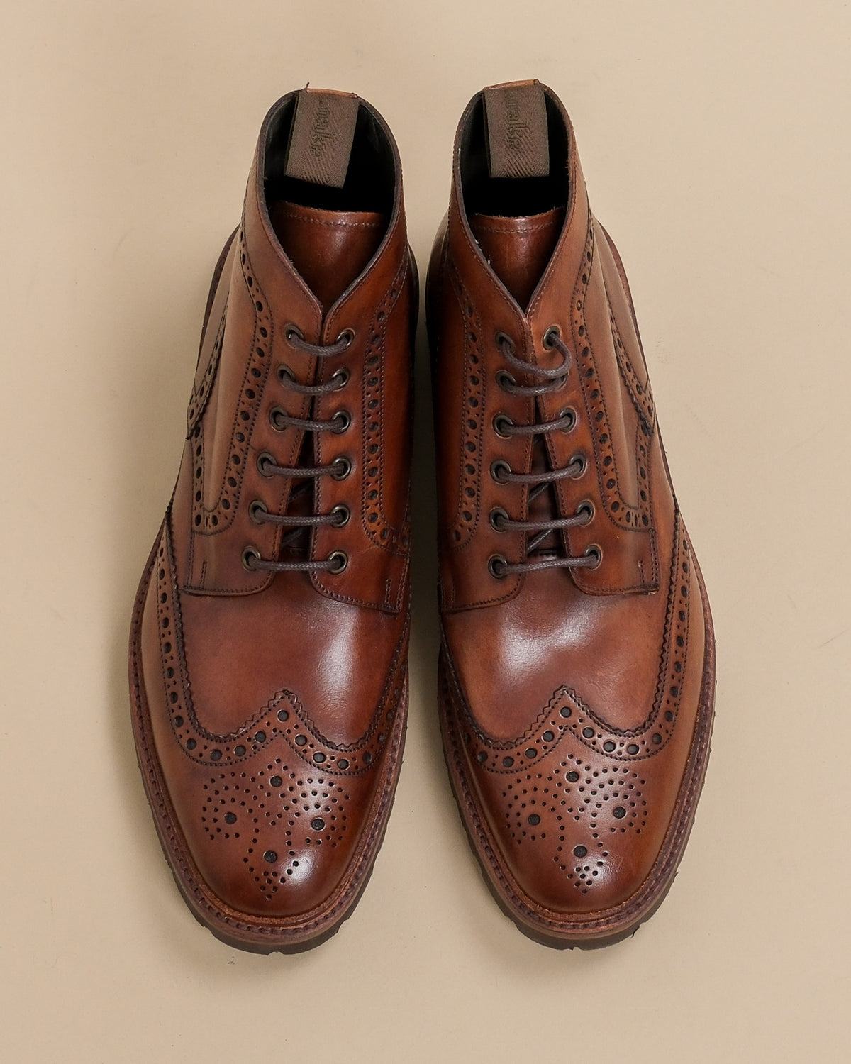Brown Leather Wing-Tip Derby Boots