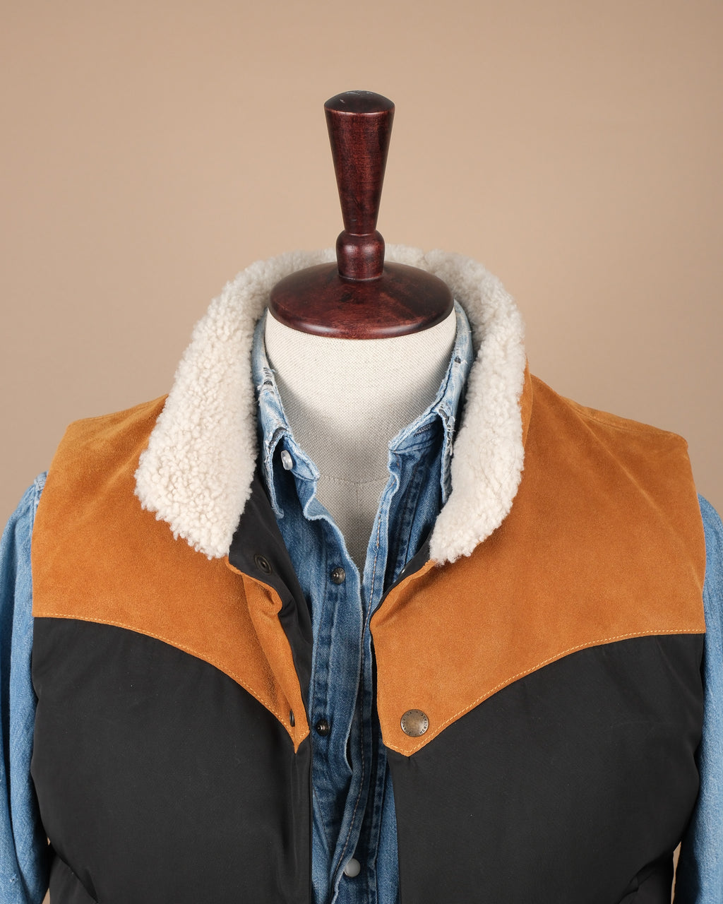Black Nylon Suede Western Down Vest
