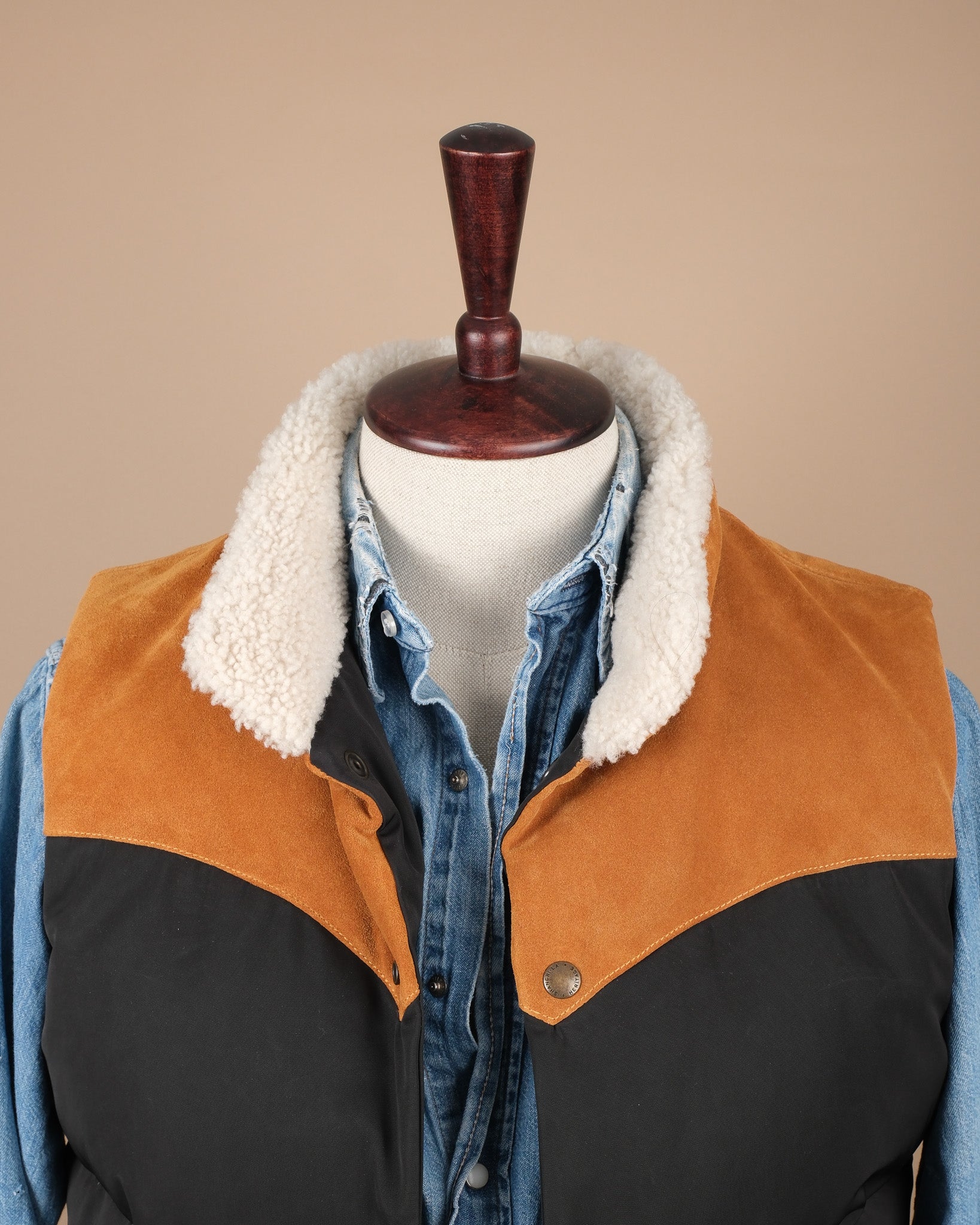 Black Nylon Suede Western Down Vest