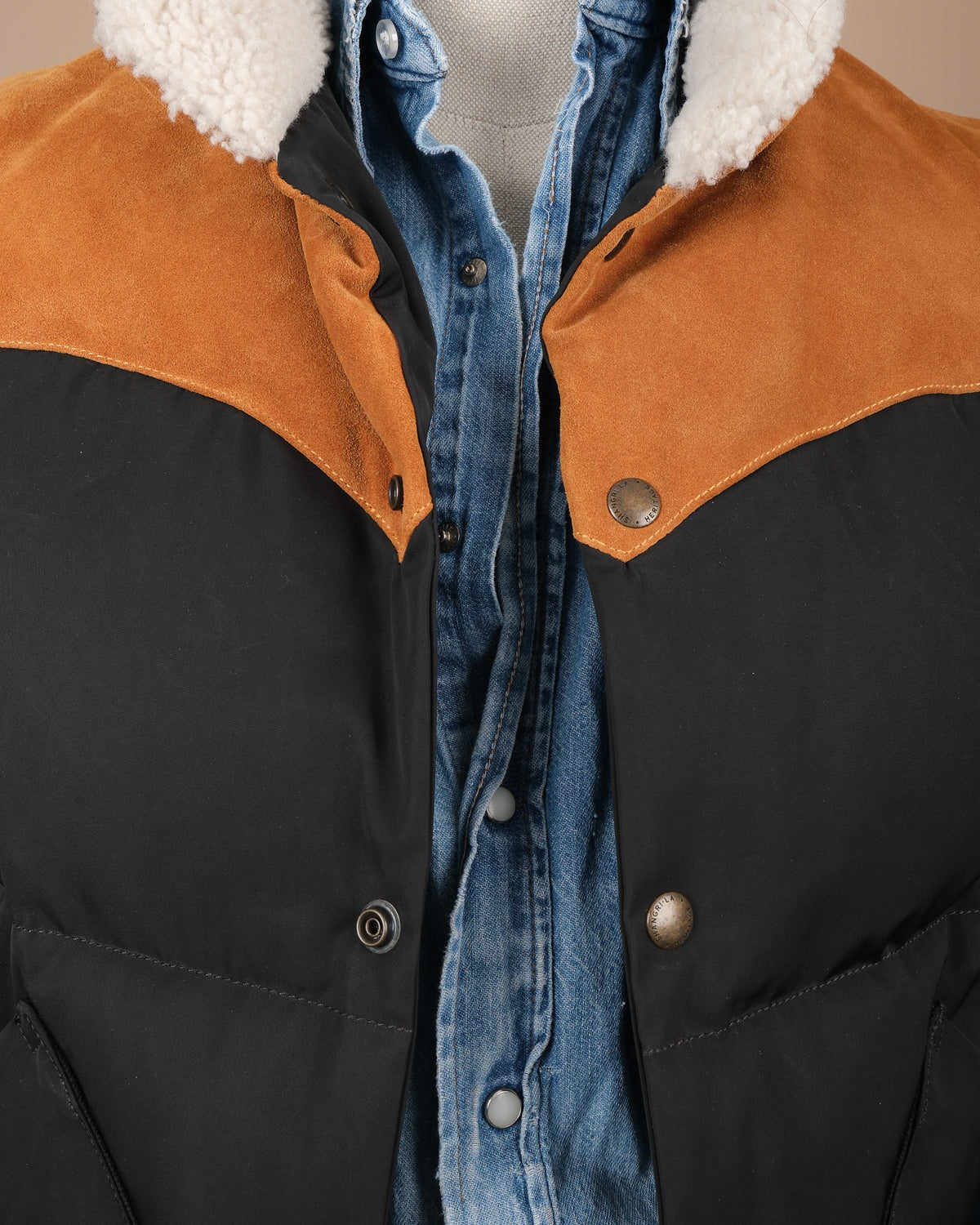 Black Nylon Suede Western Down Vest