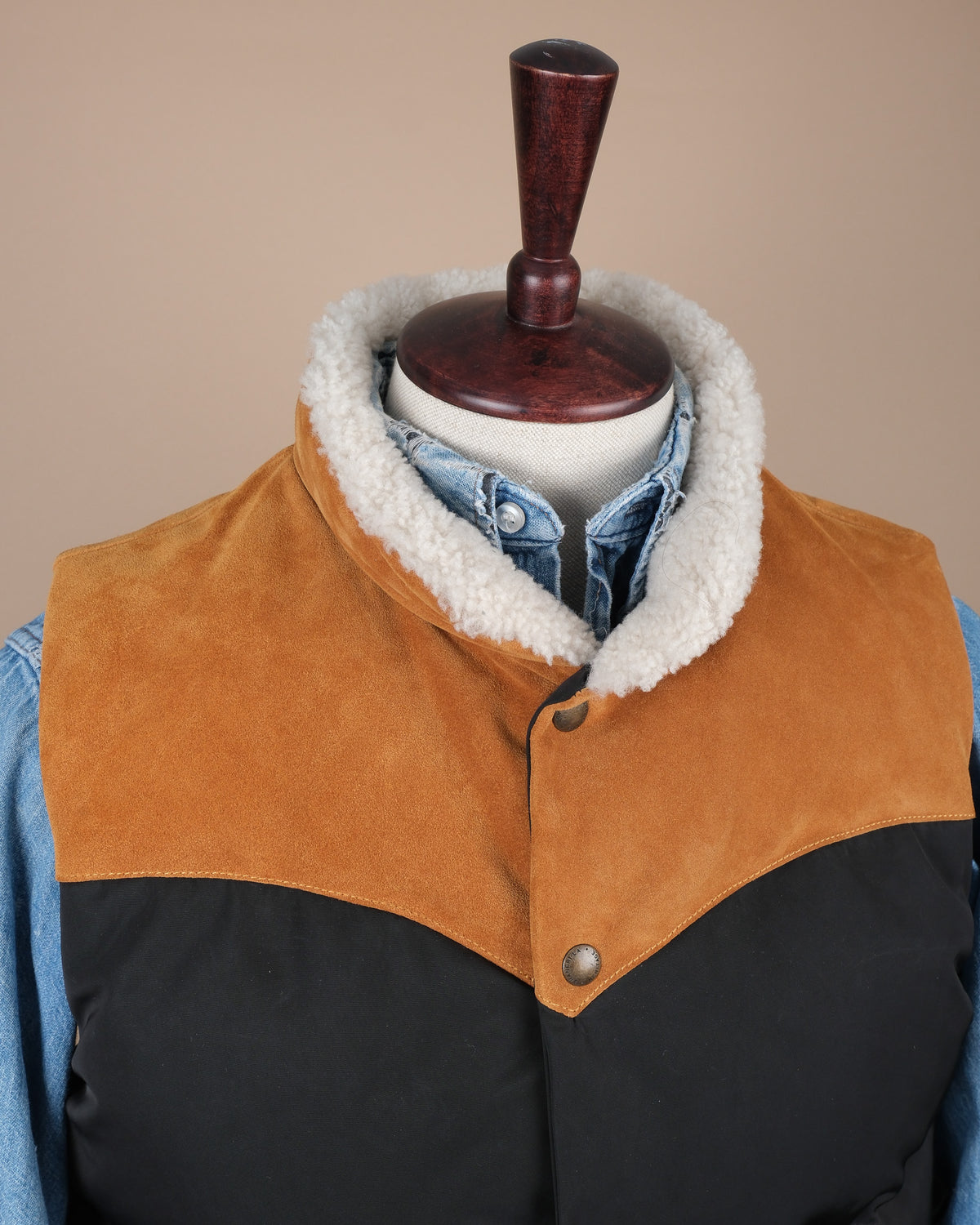Black Nylon Suede Western Down Vest