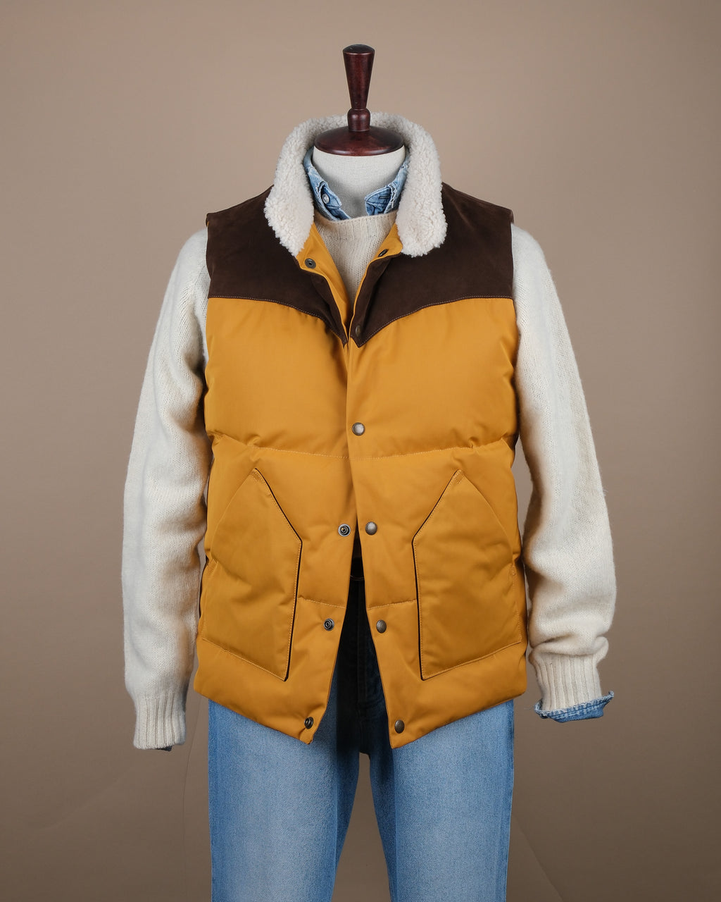 Yellow Nylon Suede Western Down Vest