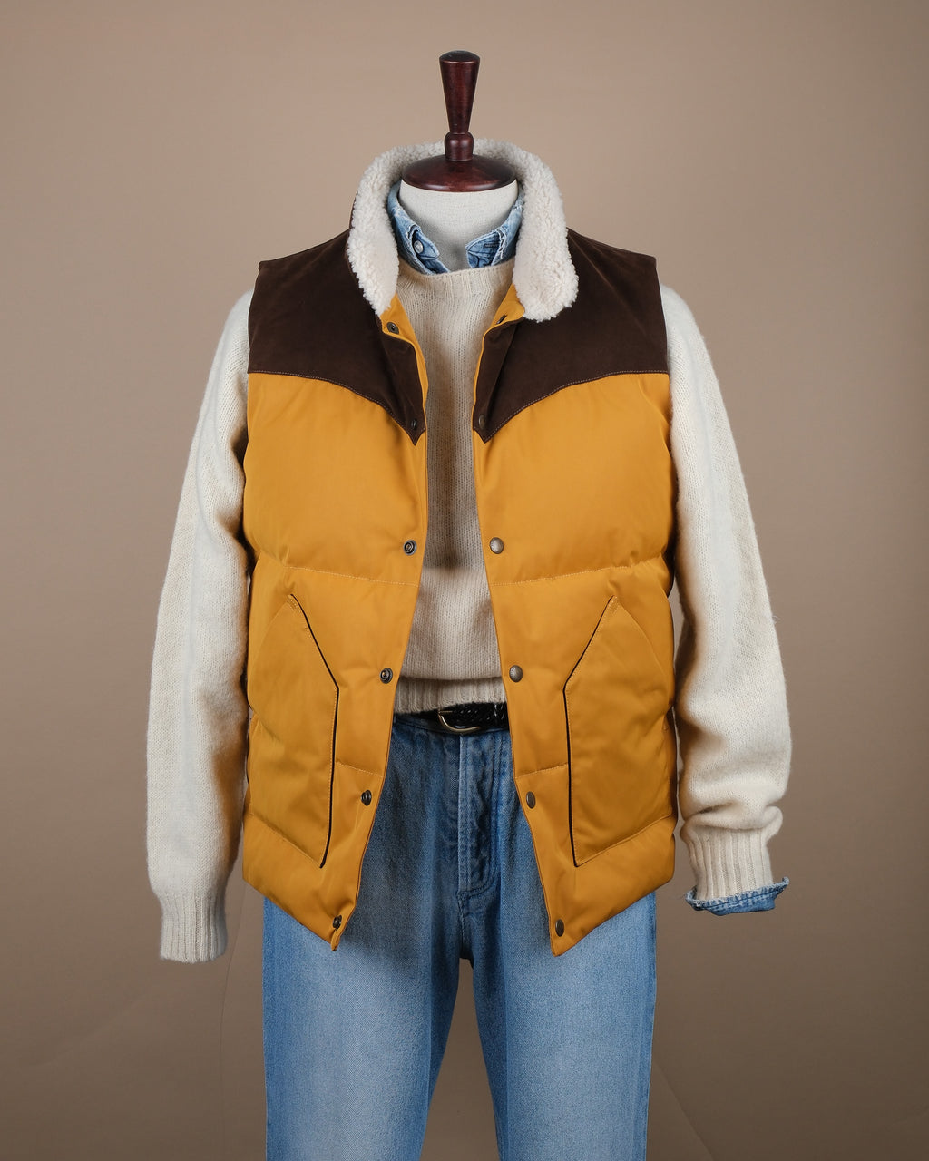 Yellow Nylon Suede Western Down Vest