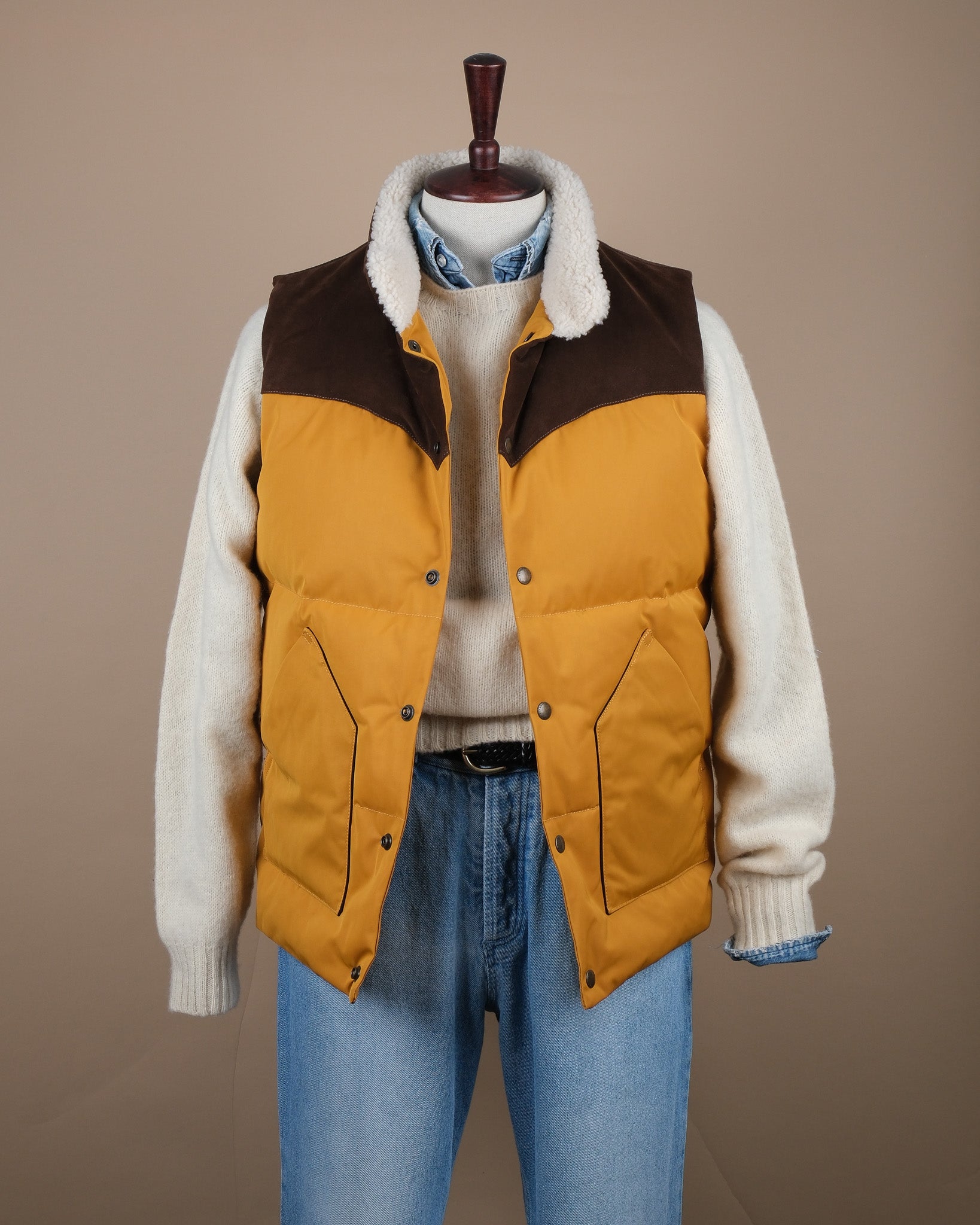 Yellow Nylon Suede Western Down Vest