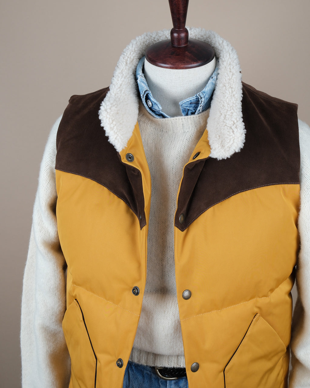 Yellow Nylon Suede Western Down Vest