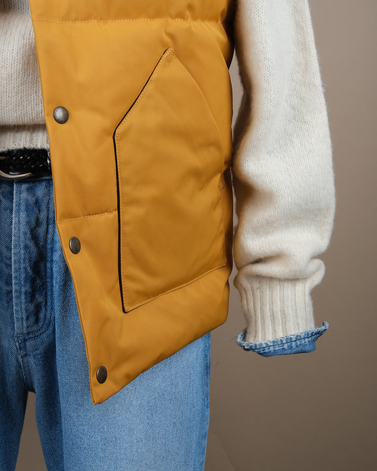 Yellow Nylon Suede Western Down Vest