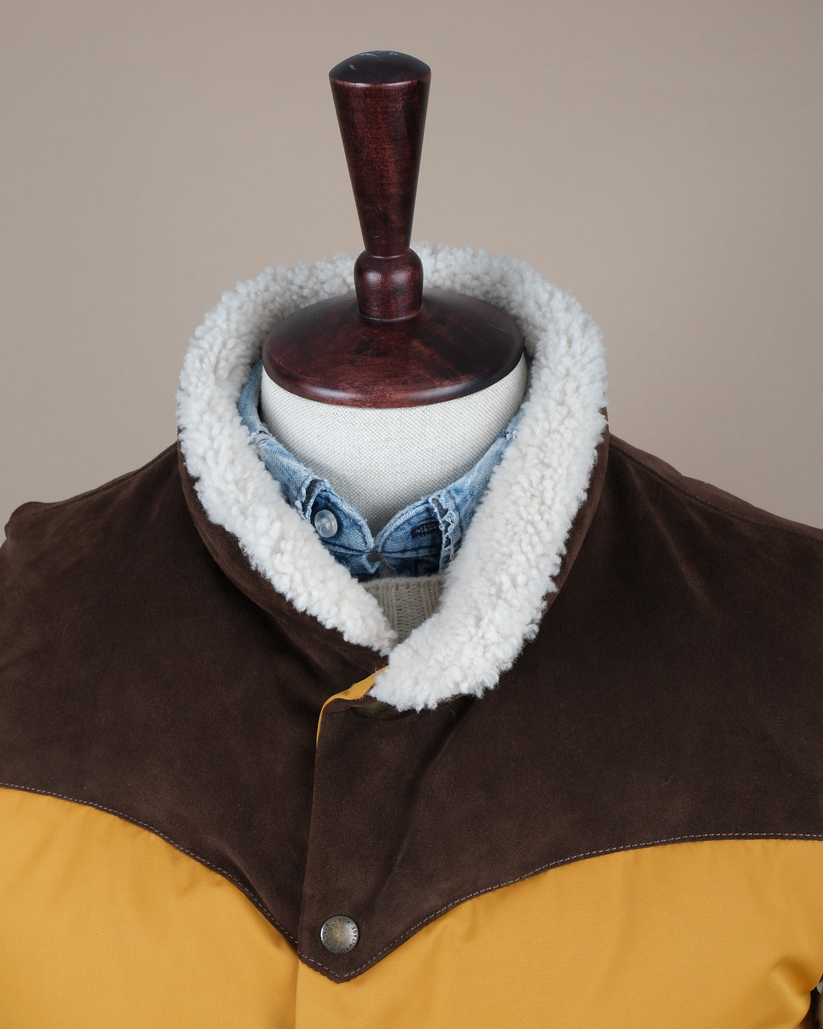 Yellow Nylon Suede Western Down Vest