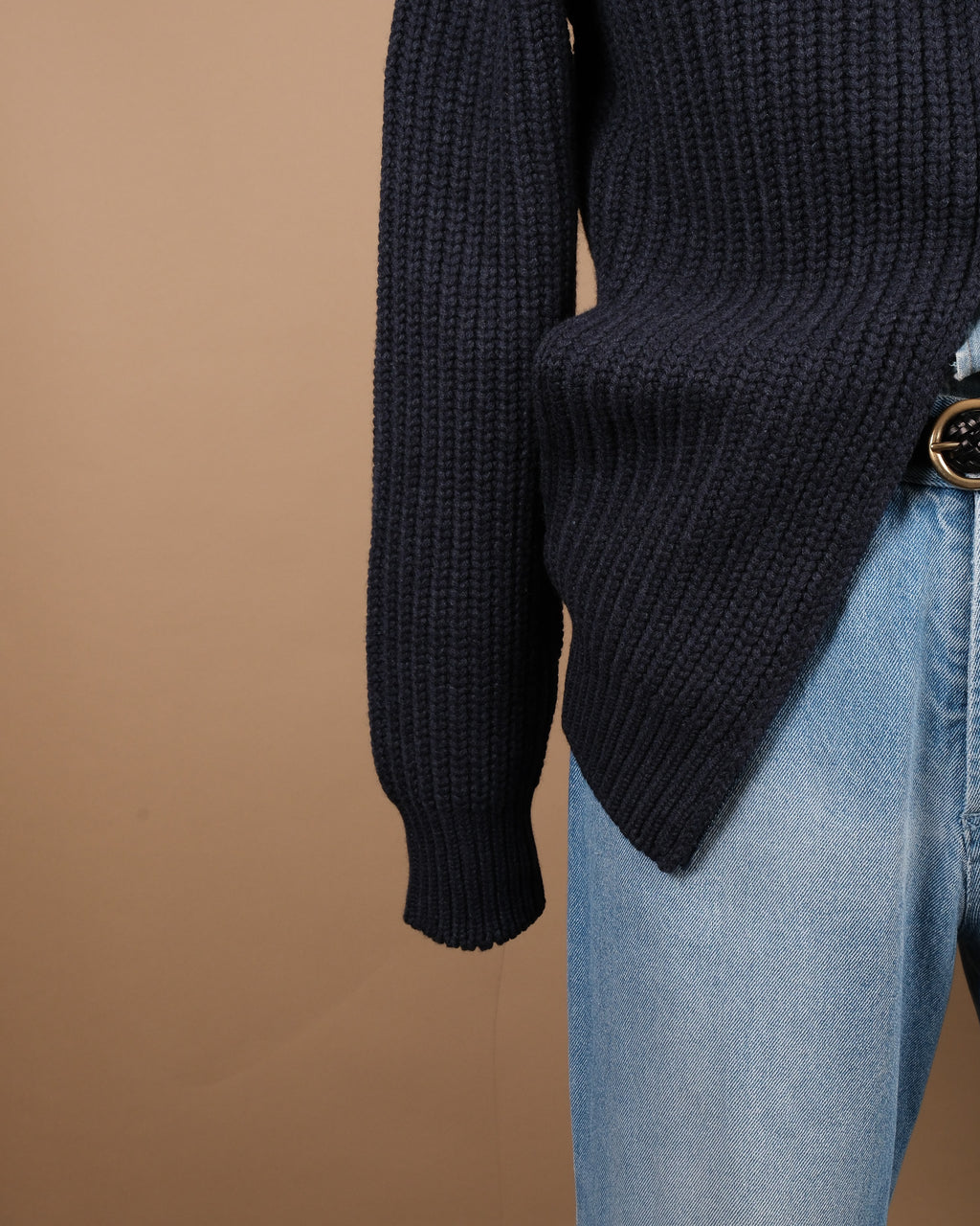 Navy Wool/Cashmere Chunky Zip Cardigan