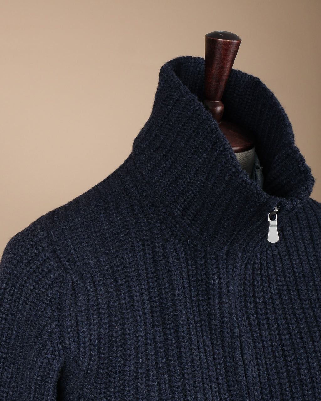 Navy Wool/Cashmere Chunky Zip Cardigan