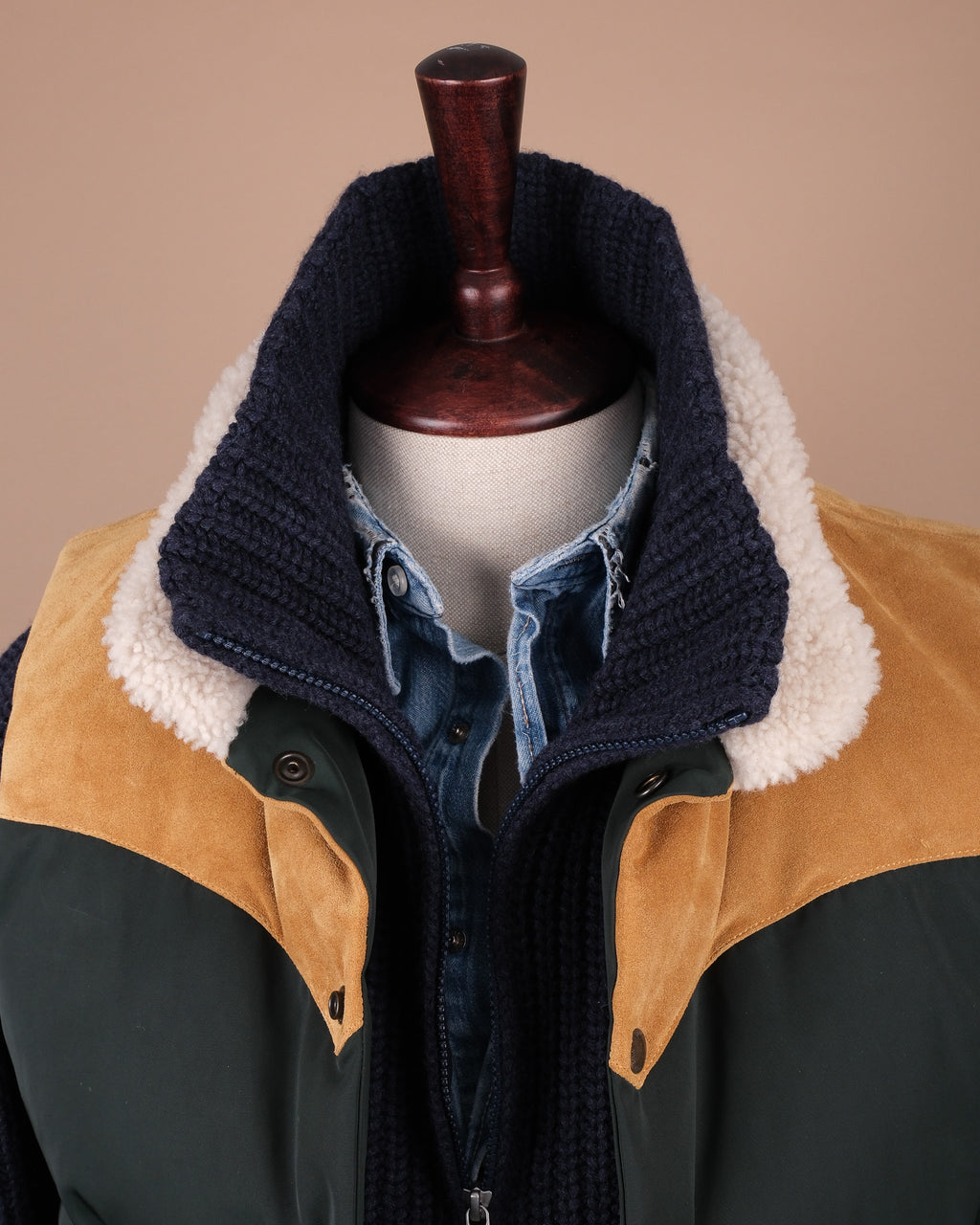 Pine Green Nylon Suede Western Down Vest