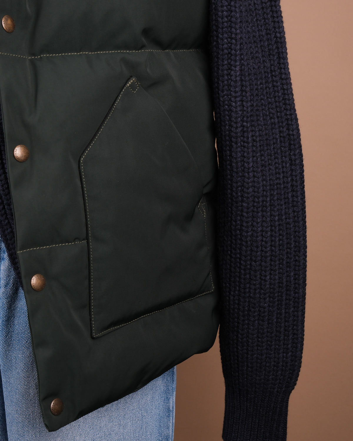 Pine Green Nylon Suede Western Down Vest