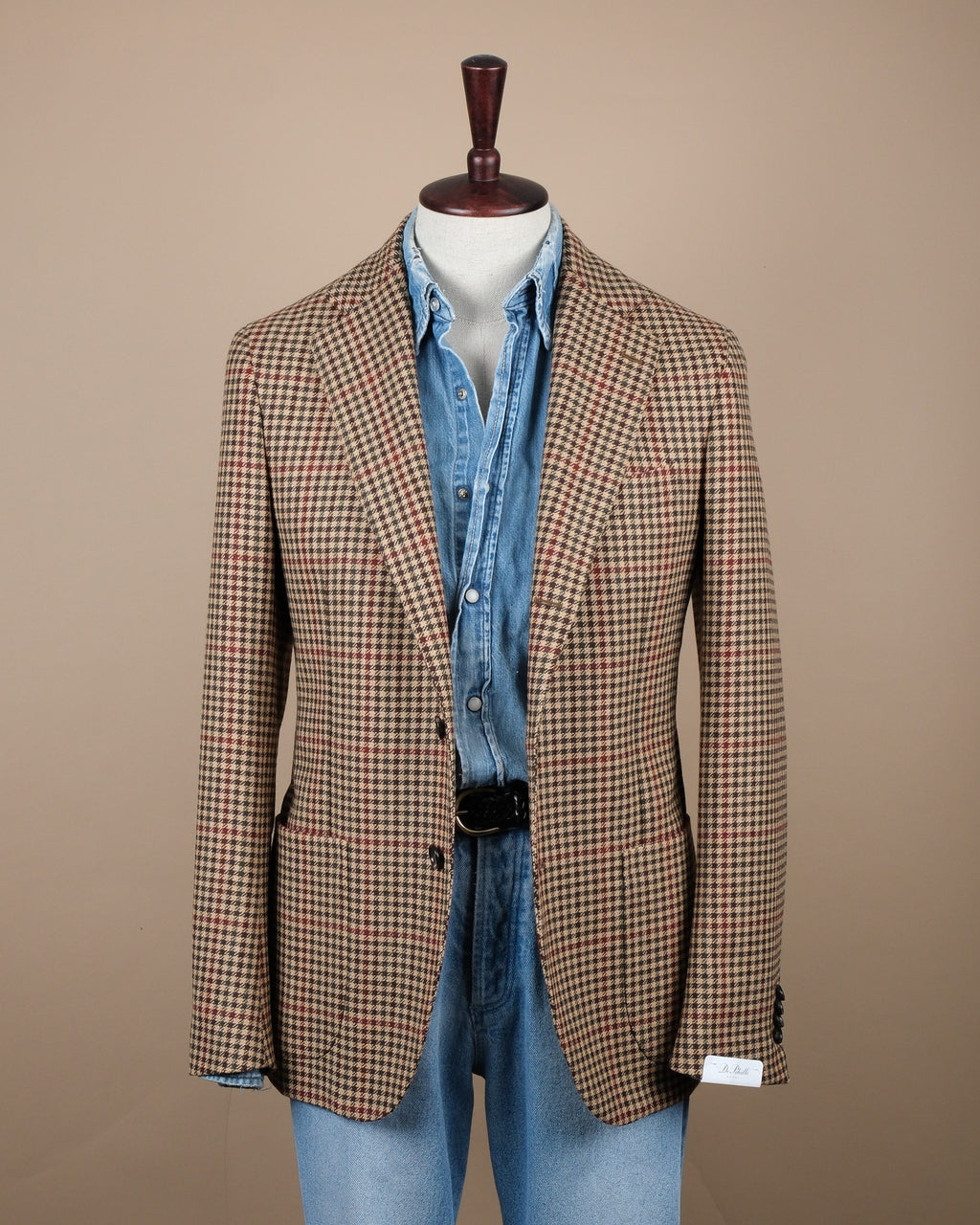 Beige/Brown Houndstooth Tweed Sports Jacket