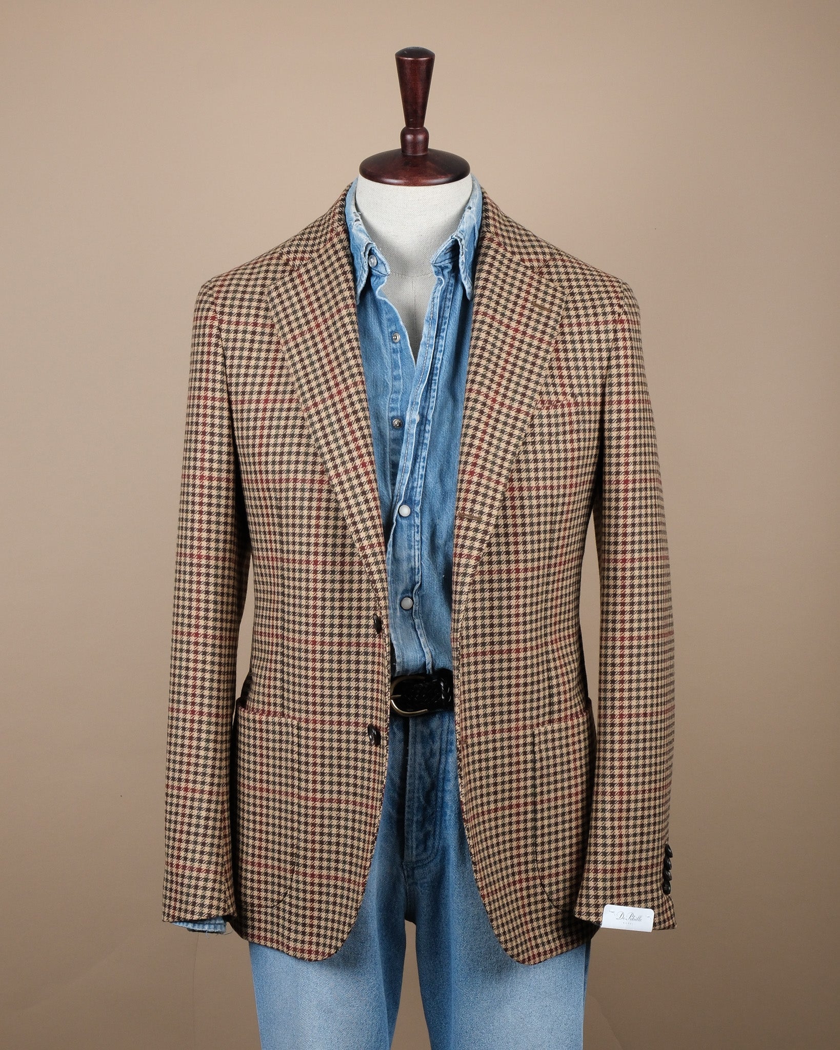 Beige/Brown Houndstooth Tweed Sports Jacket
