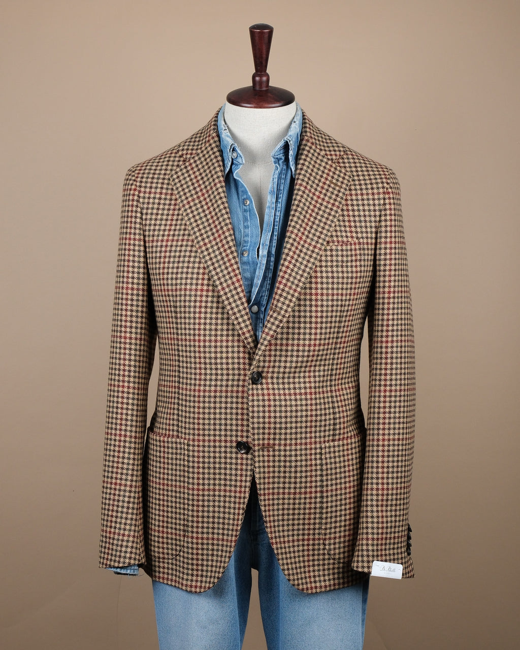 Beige/Brown Houndstooth Tweed Sports Jacket